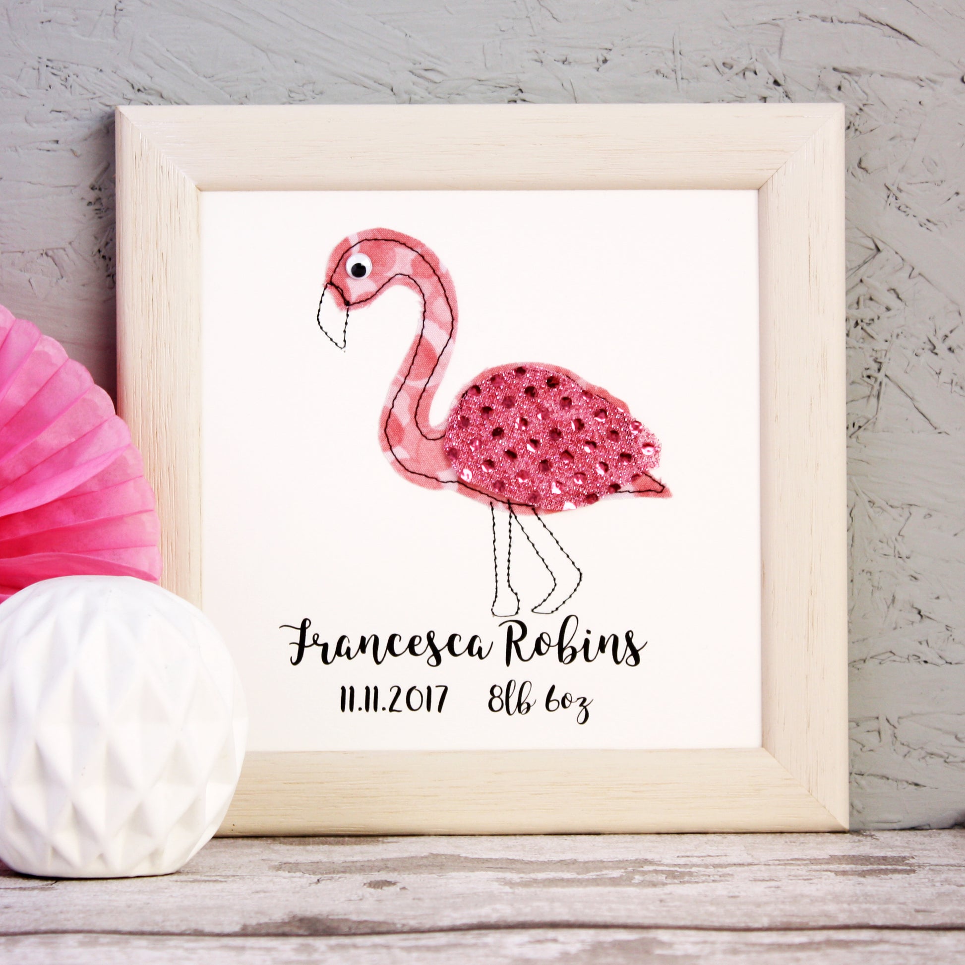 Personalised Flamingo Embroidered Framed Artwork - ZoeGibbons