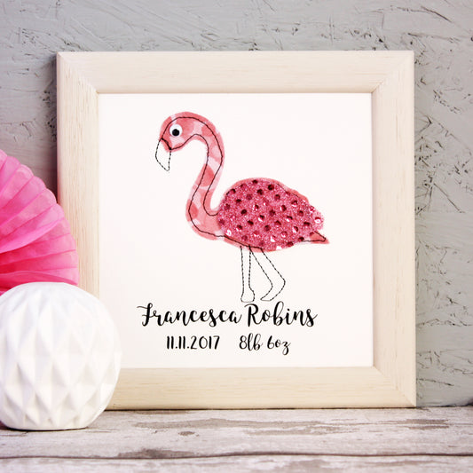 Personalised Flamingo Embroidered Framed Artwork - ZoeGibbons