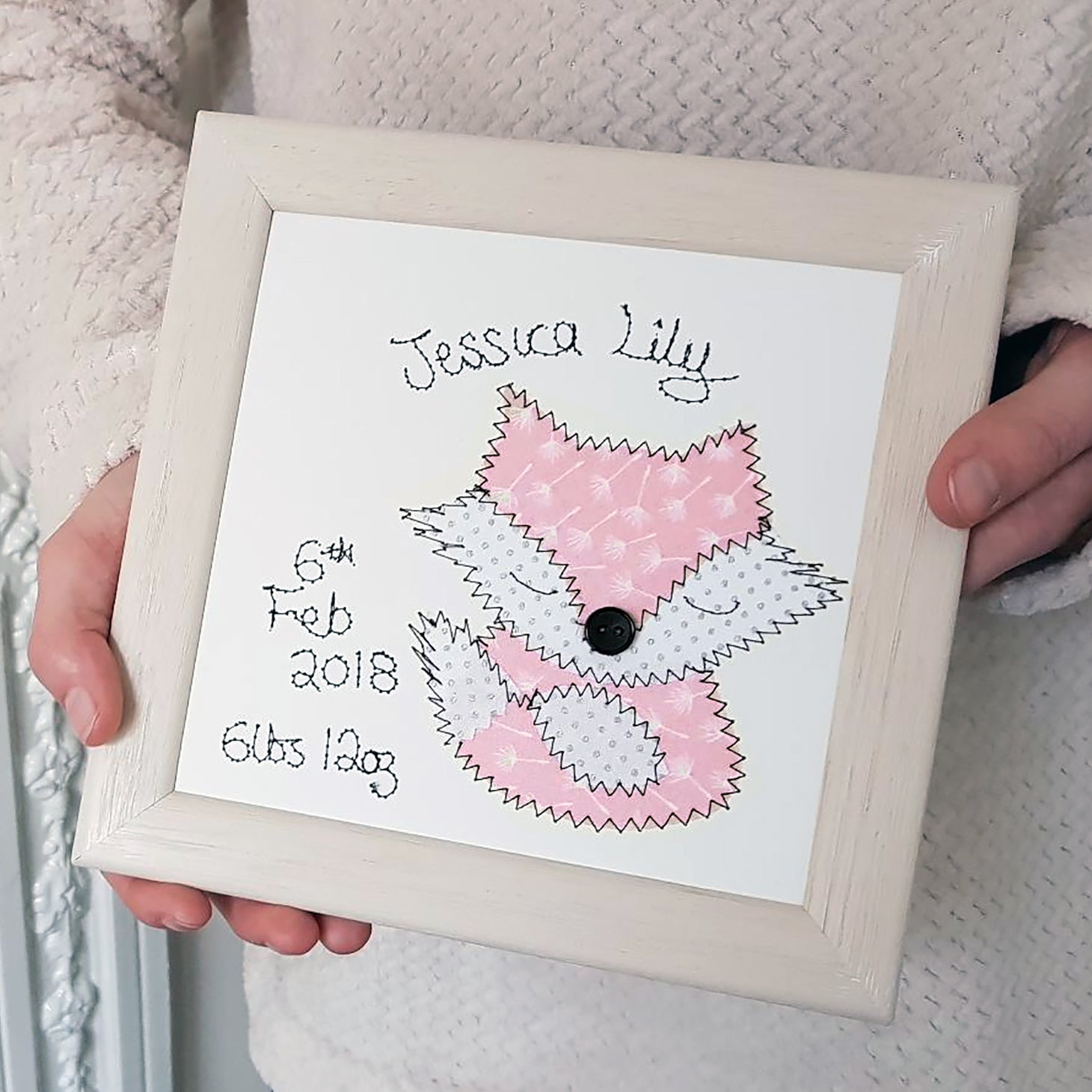 Personalised Baby Fox Embroidered Plaque - ZoeGibbons