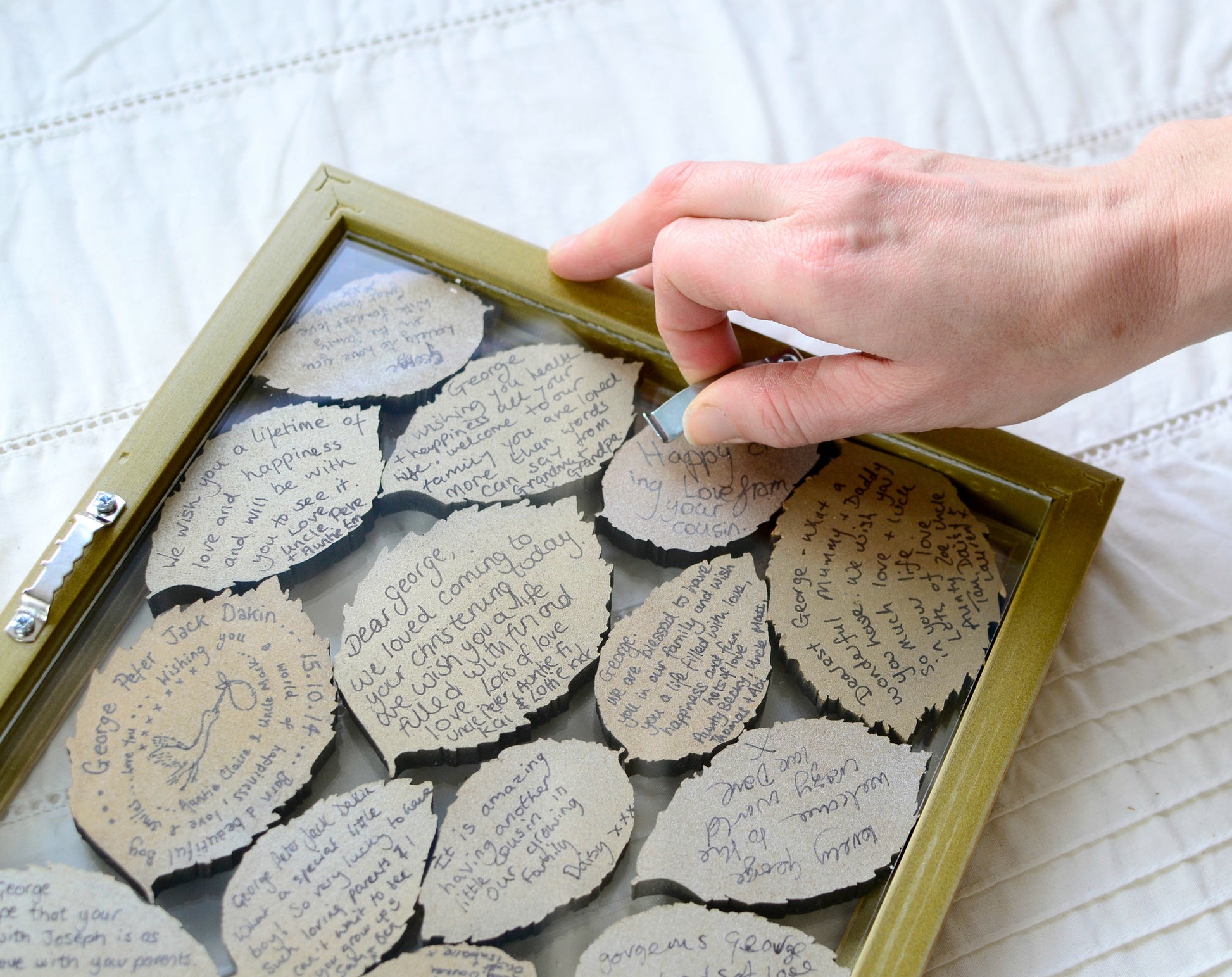 Personalised Leaf Guest Book with floating, double sided frame - ZoeGibbons