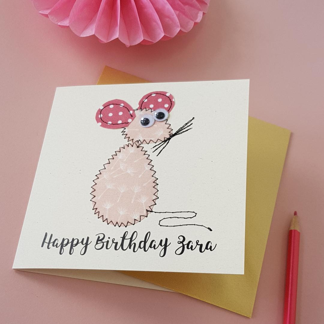 Personalised embroidered mouse card
