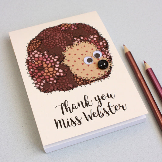 Personalised Embroidered Hedgehog Notepad - ZoeGibbons