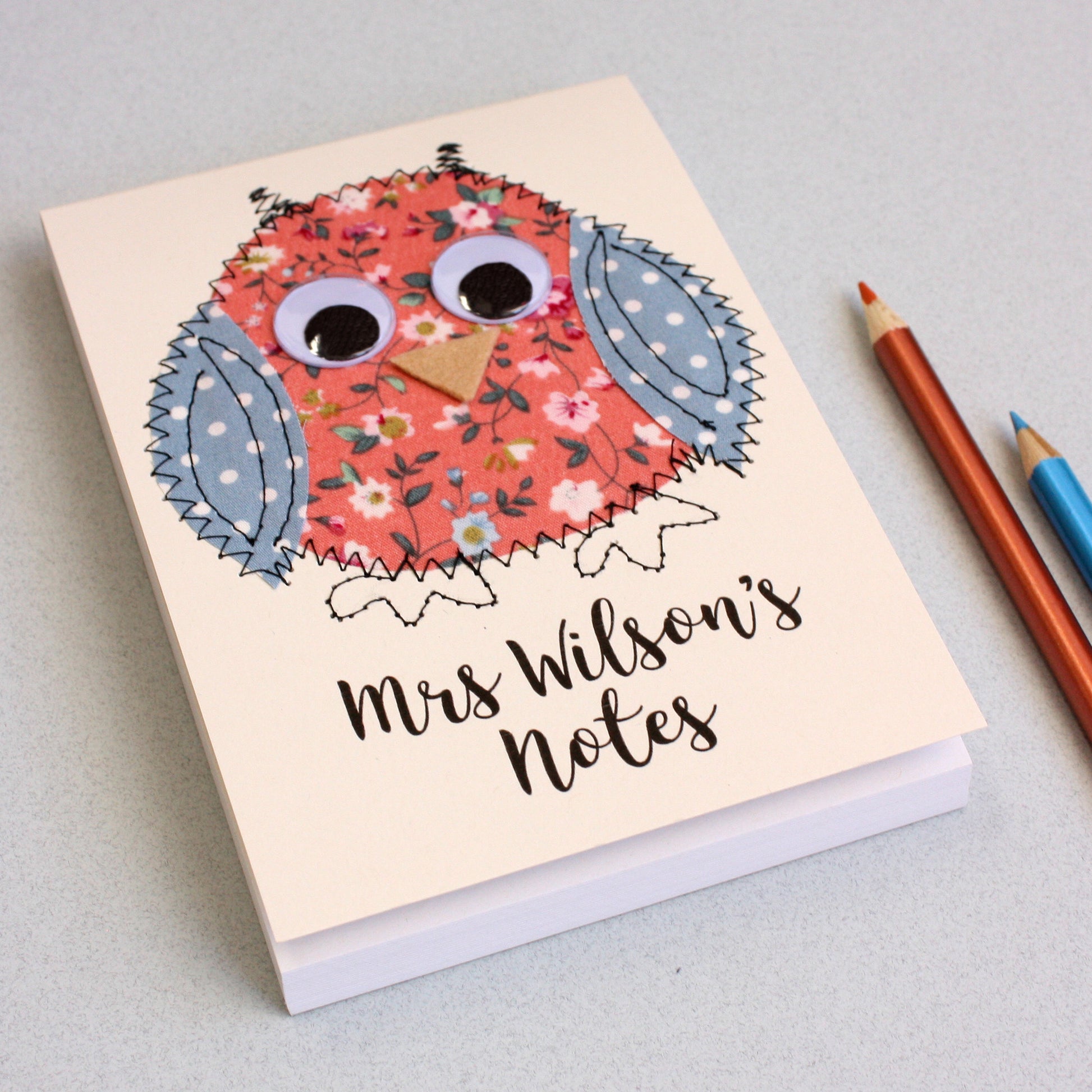 Personalised Owl Embroidered Notepad - ZoeGibbons