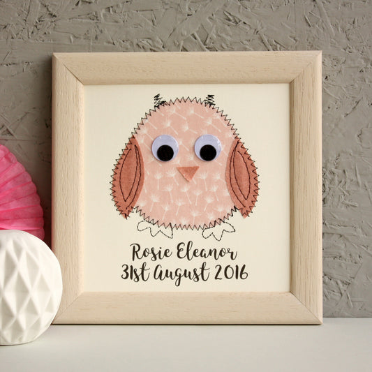 Personalised Baby Owl Embroidered Plaque - ZoeGibbons