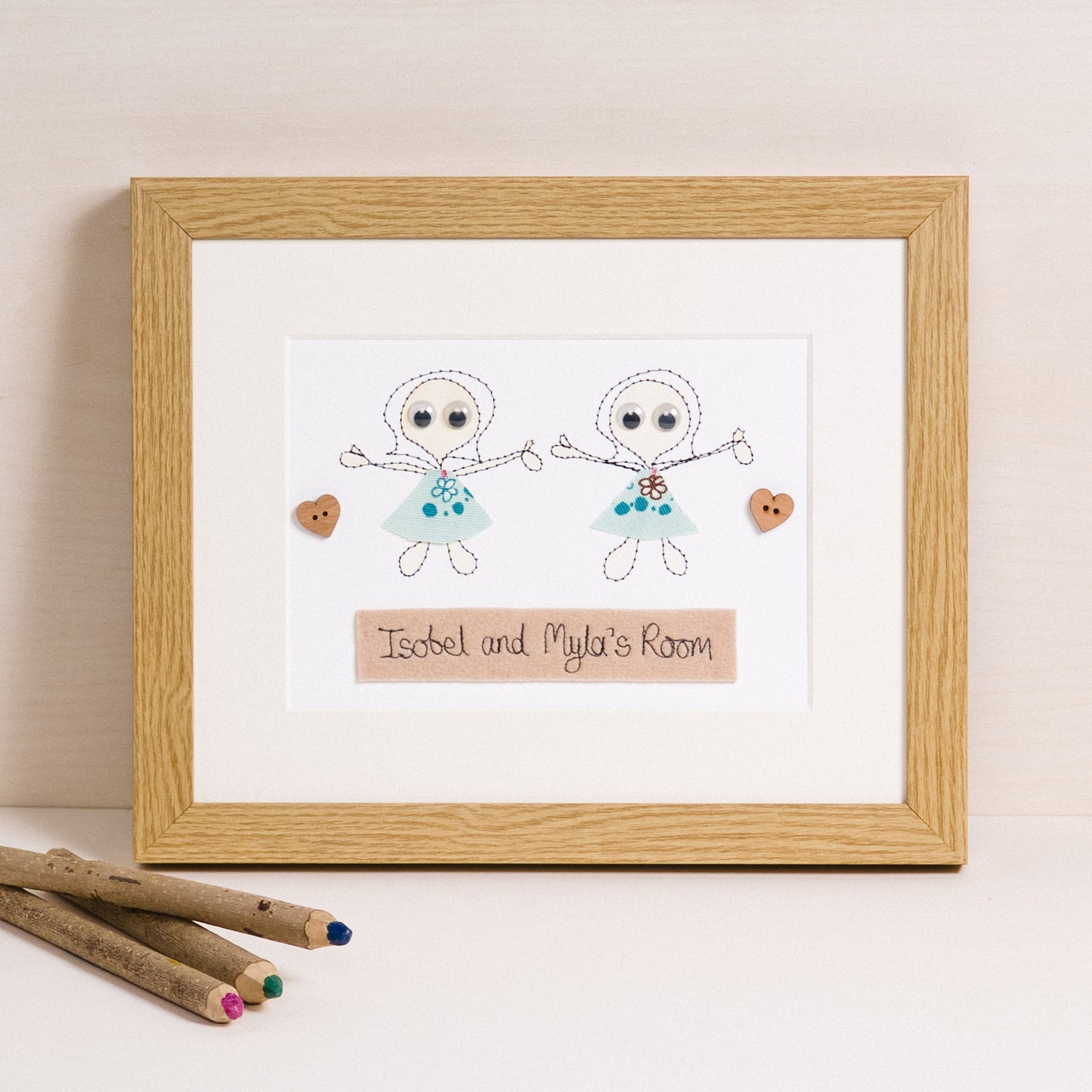 Personalised Siblings Embroidered Artwork - ZoeGibbons