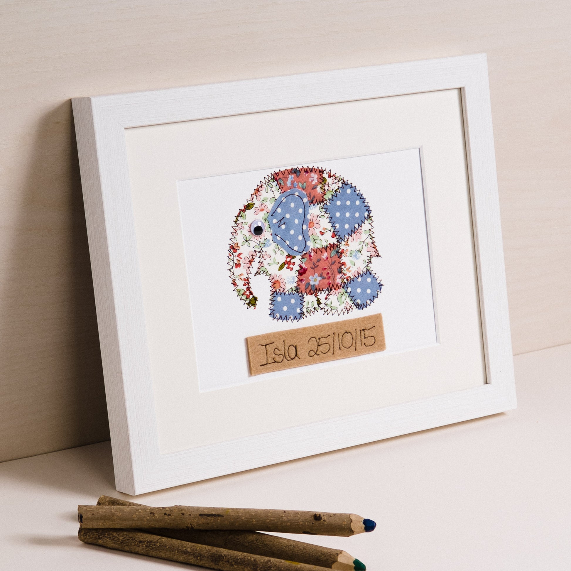 Personalised Elephant Embroidered Artwork - ZoeGibbons