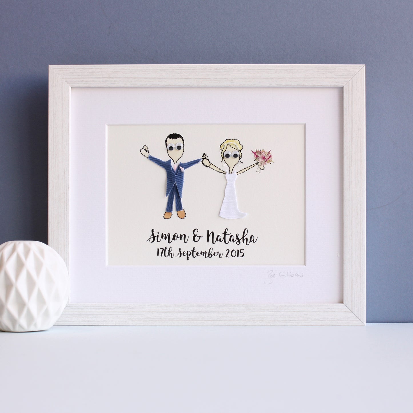 Personalised Cotton Anniversary Embroidered Artwork - ZoeGibbons