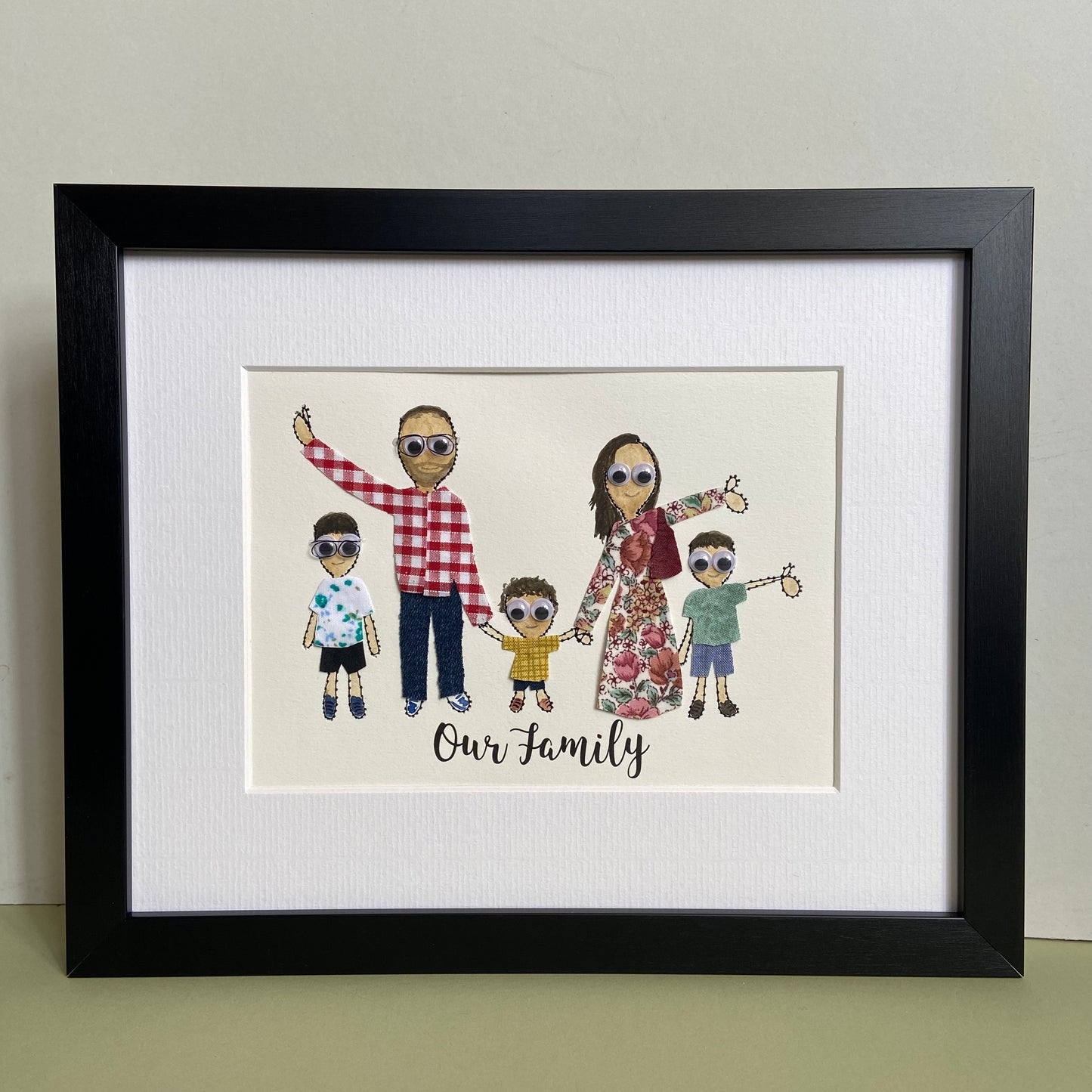 Personalised Couple with children/pets embroidered artwork