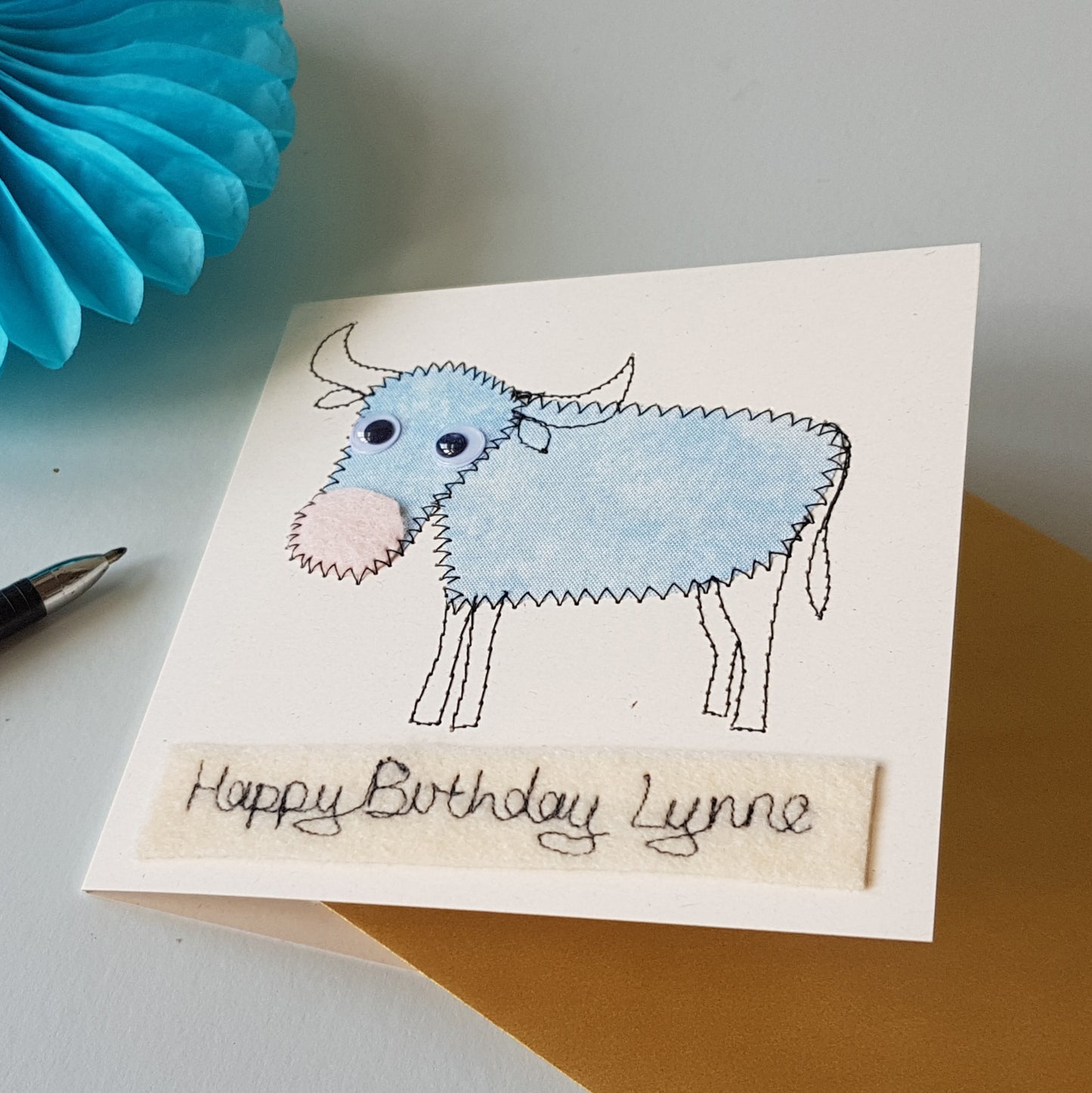Personalised Bull Embroidered Card