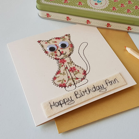 Personalised Cat Embroidered Card