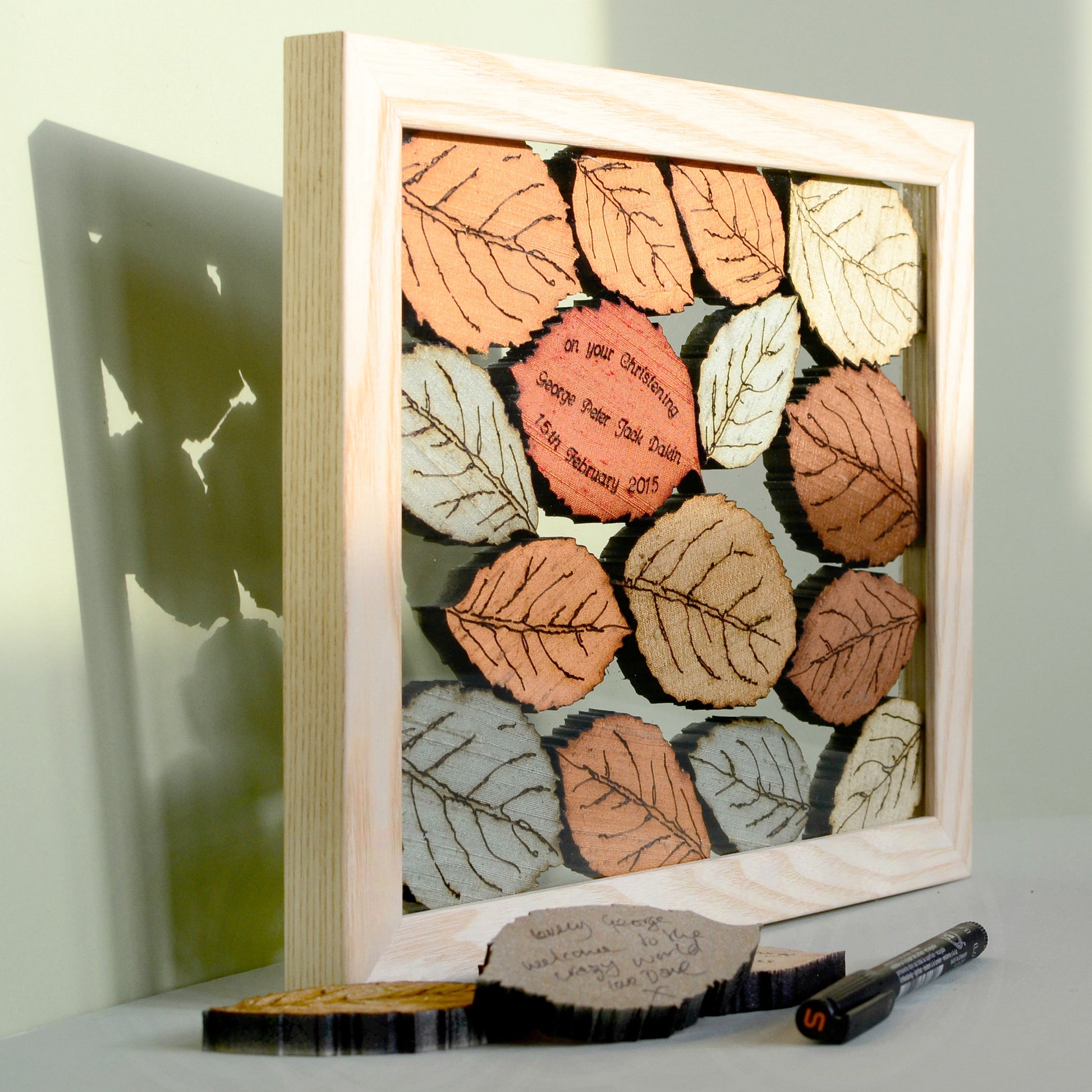 Personalised Leaf Guest Book with floating, double sided frame - ZoeGibbons