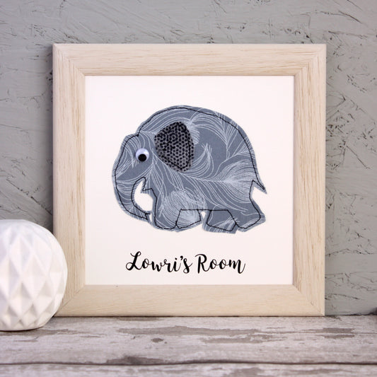 Personalised Baby Elephant Embroidered Framed Artwork - ZoeGibbons