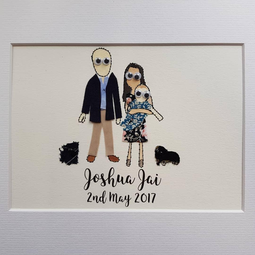 Personalised Couple with children/pets embroidered artwork - ZoeGibbons