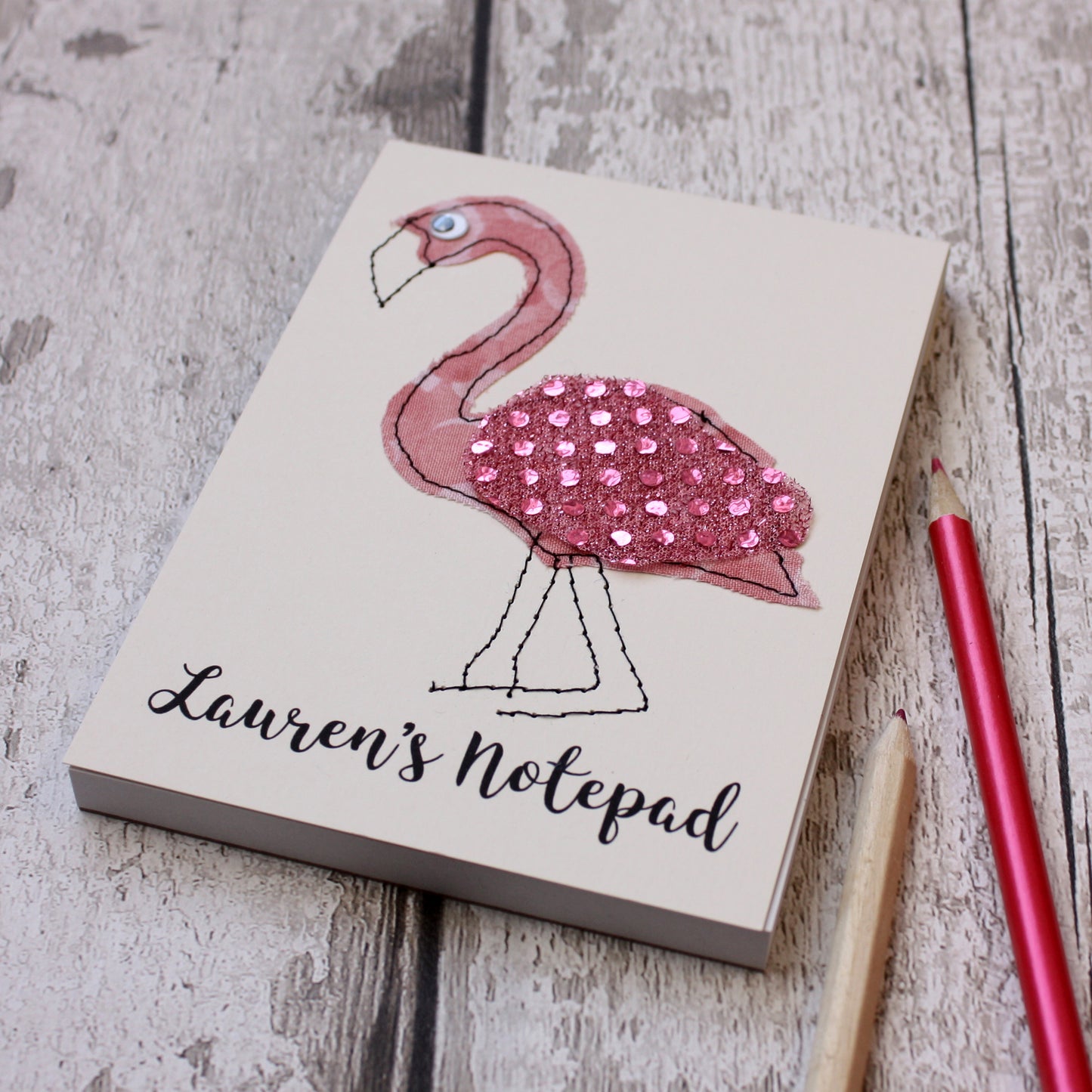 Personalised Flamingo Embroidered Notepad - ZoeGibbons