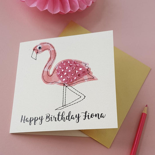 Personalised Flamingo Embroidered Card