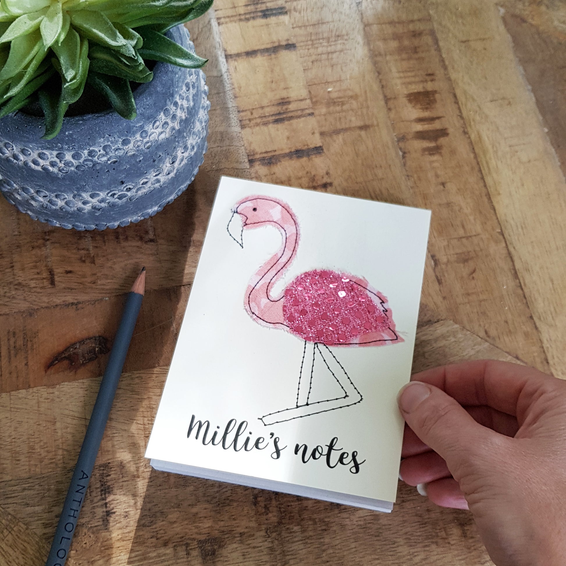 Personalised Flamingo Embroidered Notepad - ZoeGibbons