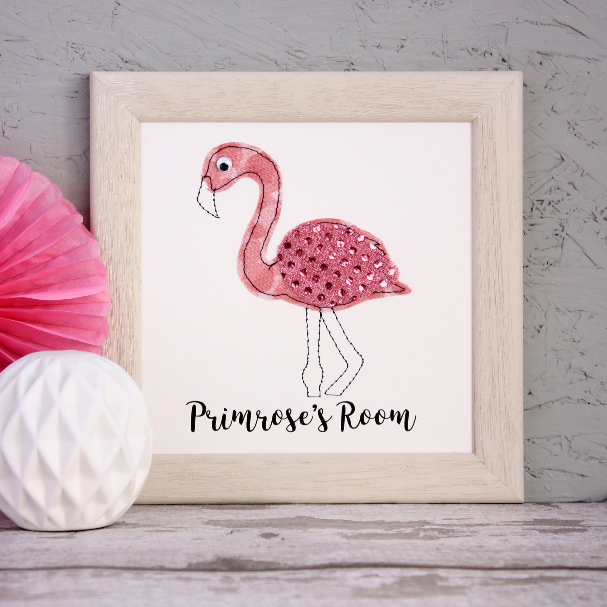 Personalised Flamingo Embroidered Framed Artwork - ZoeGibbons