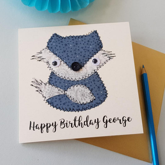 Personalised embroidered fox card