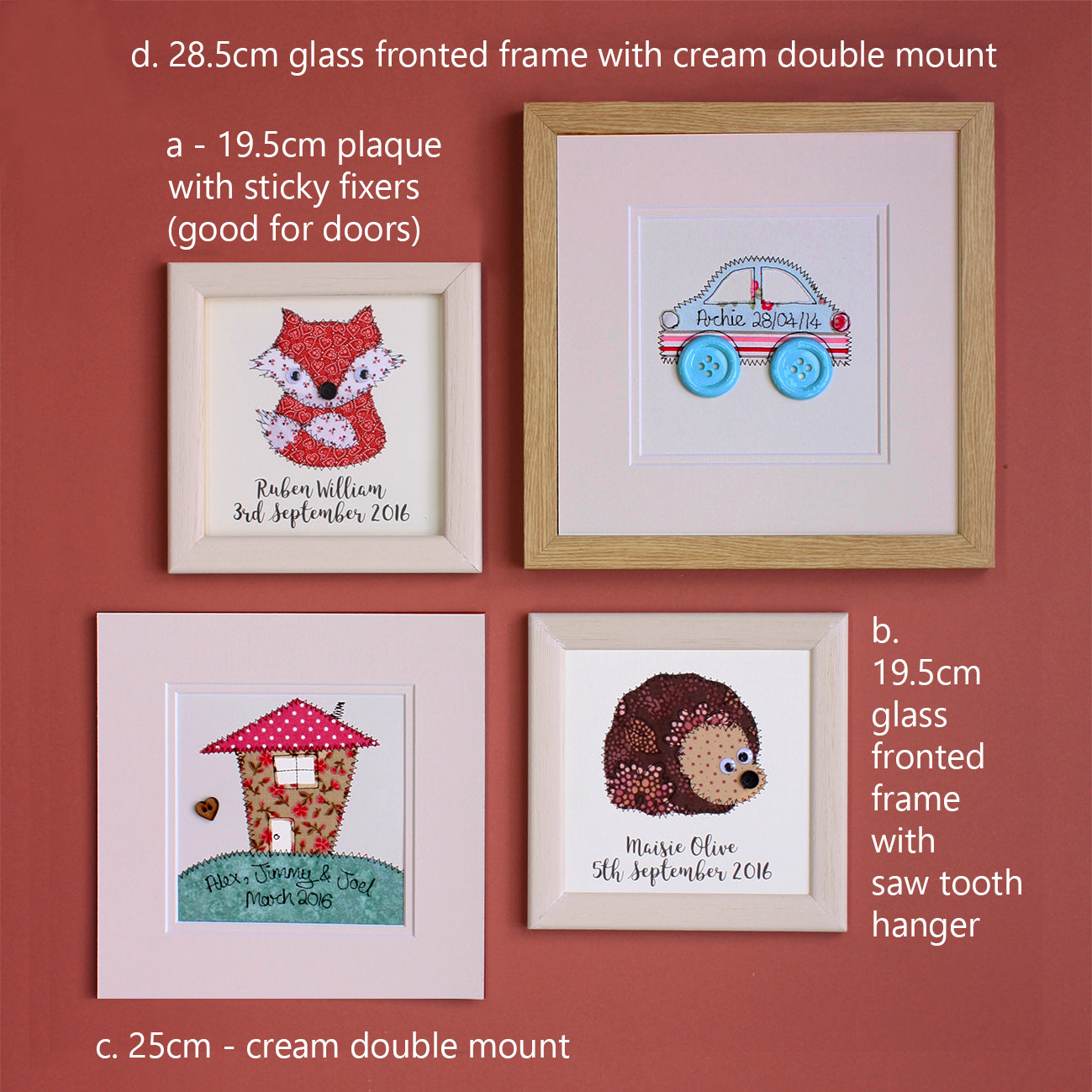 Personalised Baby Elephant Embroidered Framed Artwork - ZoeGibbons