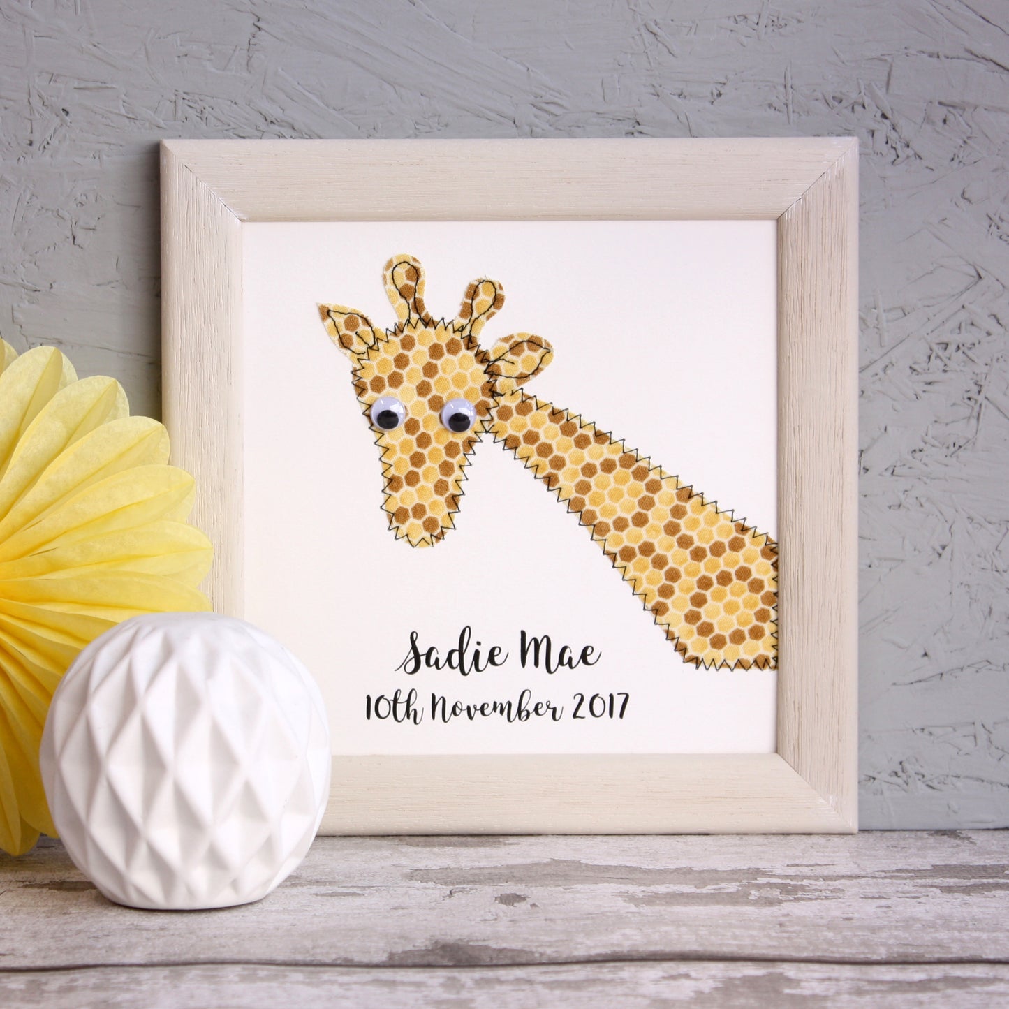 Personalised Baby Giraffe Embroidered Framed Artwork - ZoeGibbons