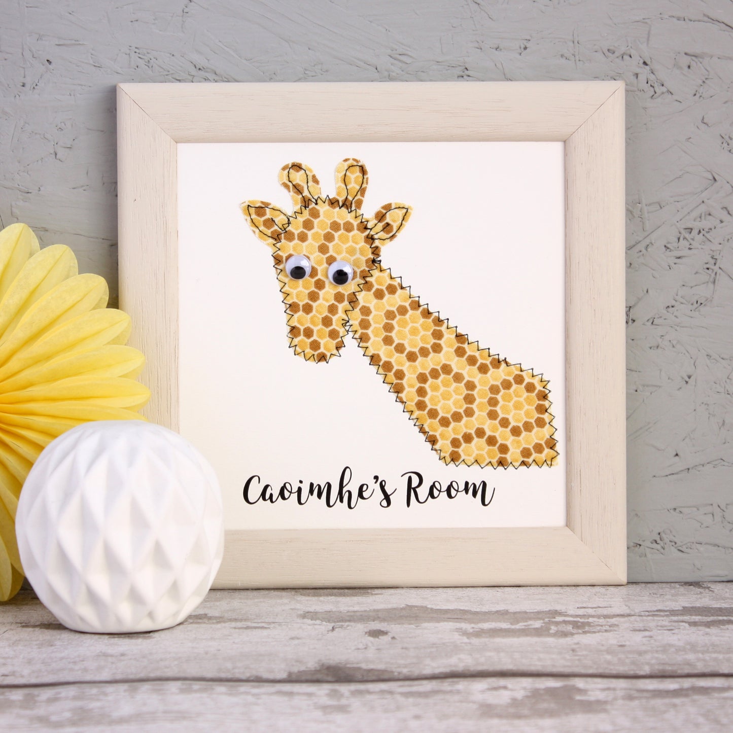 Personalised Baby Giraffe Embroidered Framed Artwork - ZoeGibbons