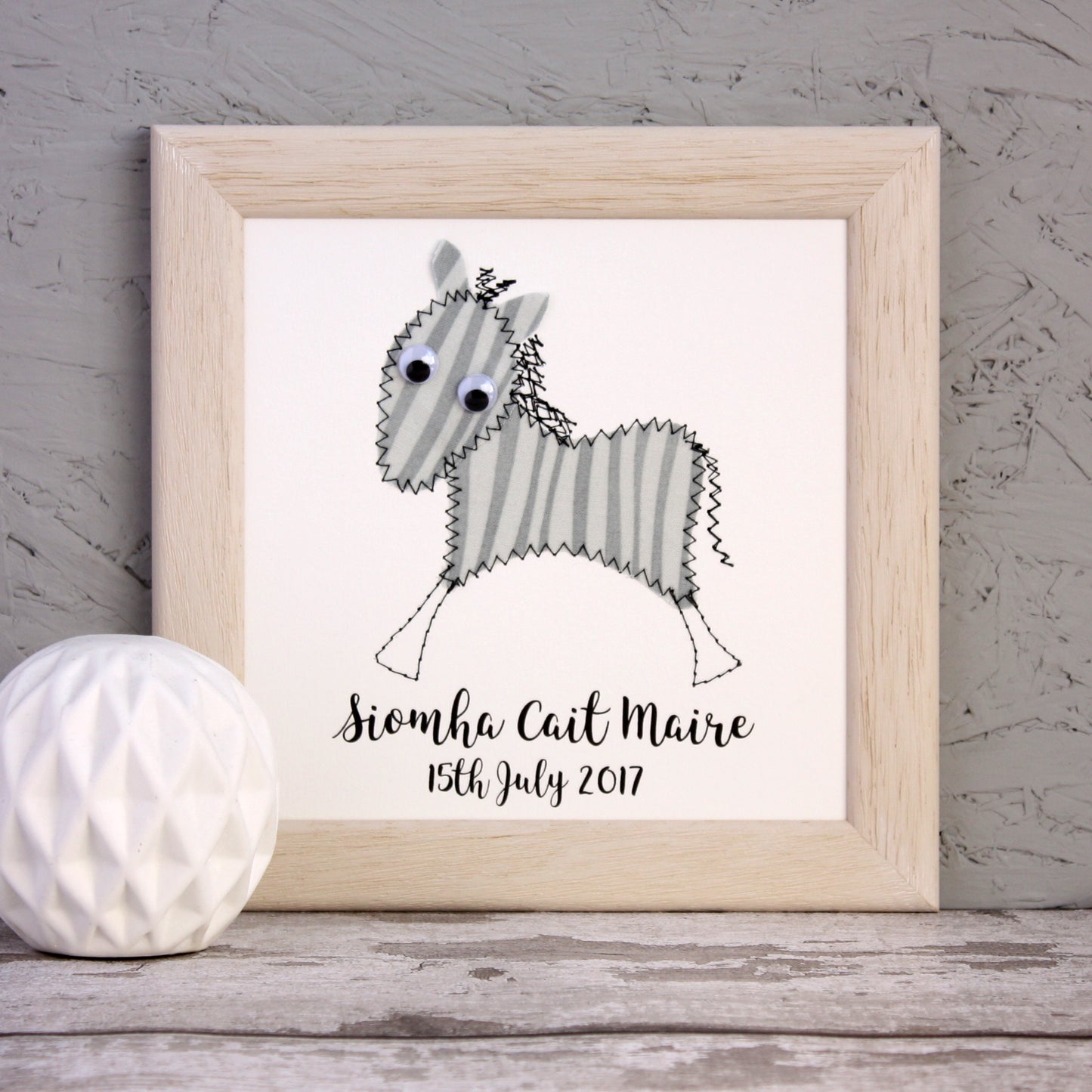 Personalised Zebra Embroidered Framed Artwork - ZoeGibbons