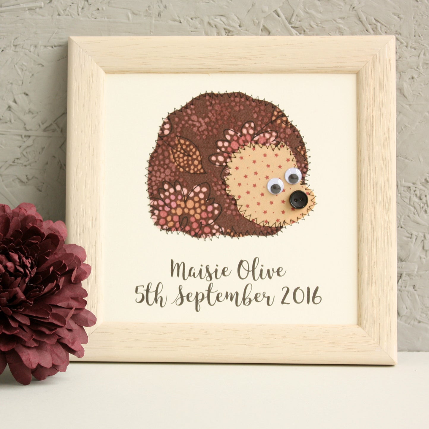 Personalised Hedgehog Embroidered Plaque - ZoeGibbons