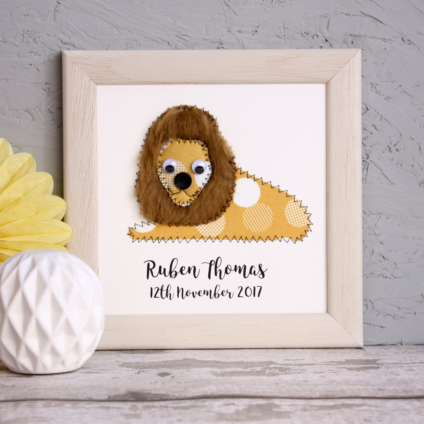 Personalised Lion Embroidered Framed Artwork - ZoeGibbons