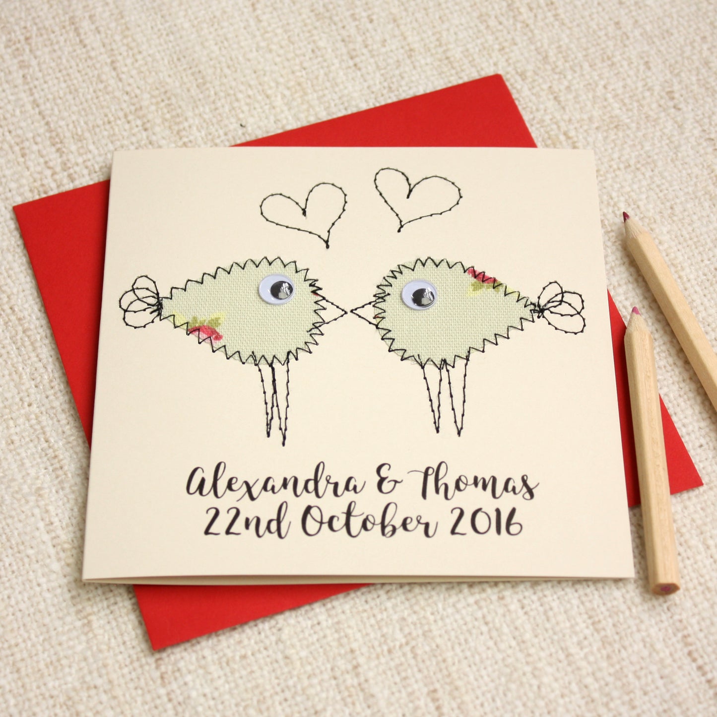 Personalised Lovebird Embroidered Card - ZoeGibbons