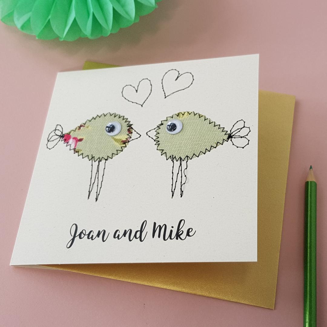 Personalised Lovebird Embroidered Card