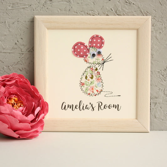 Personalised Baby Mouse Embroidered Plaque - ZoeGibbons