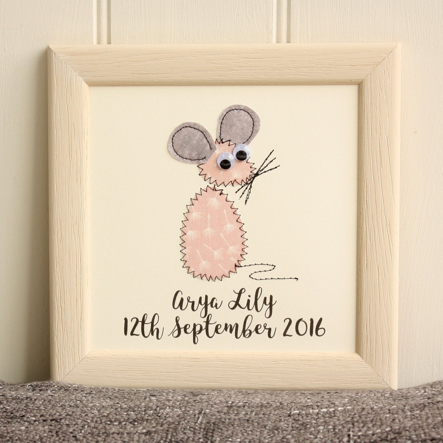 Personalised Baby Mouse Embroidered Plaque - ZoeGibbons