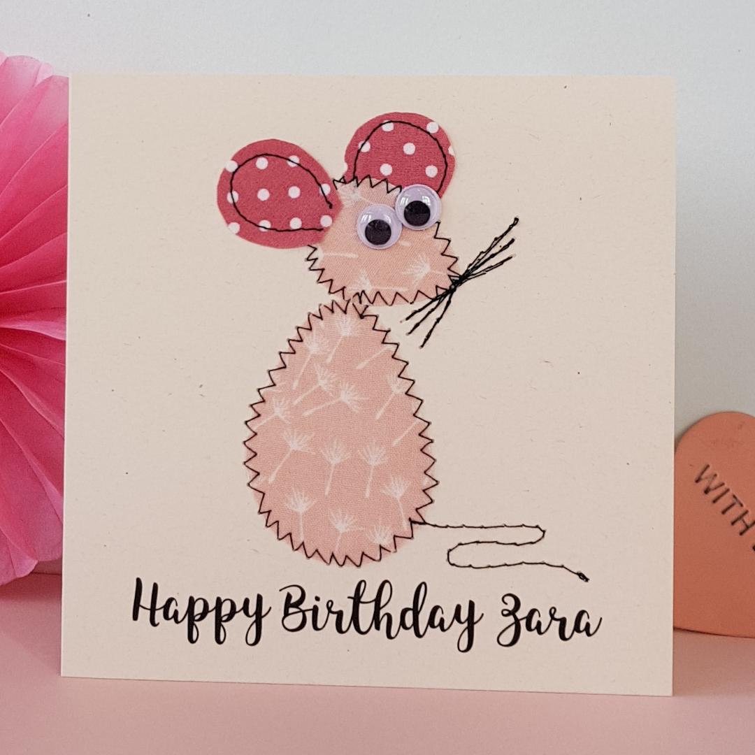 Personalised embroidered mouse card