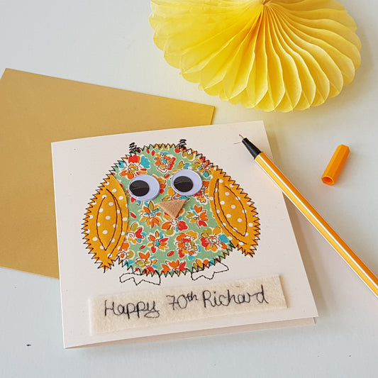 Personalised Owl Embroidered Card