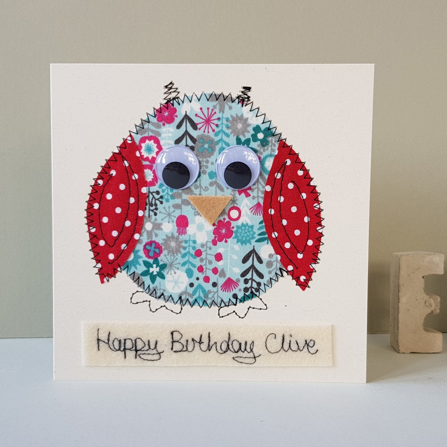 Personalised Owl Embroidered Card