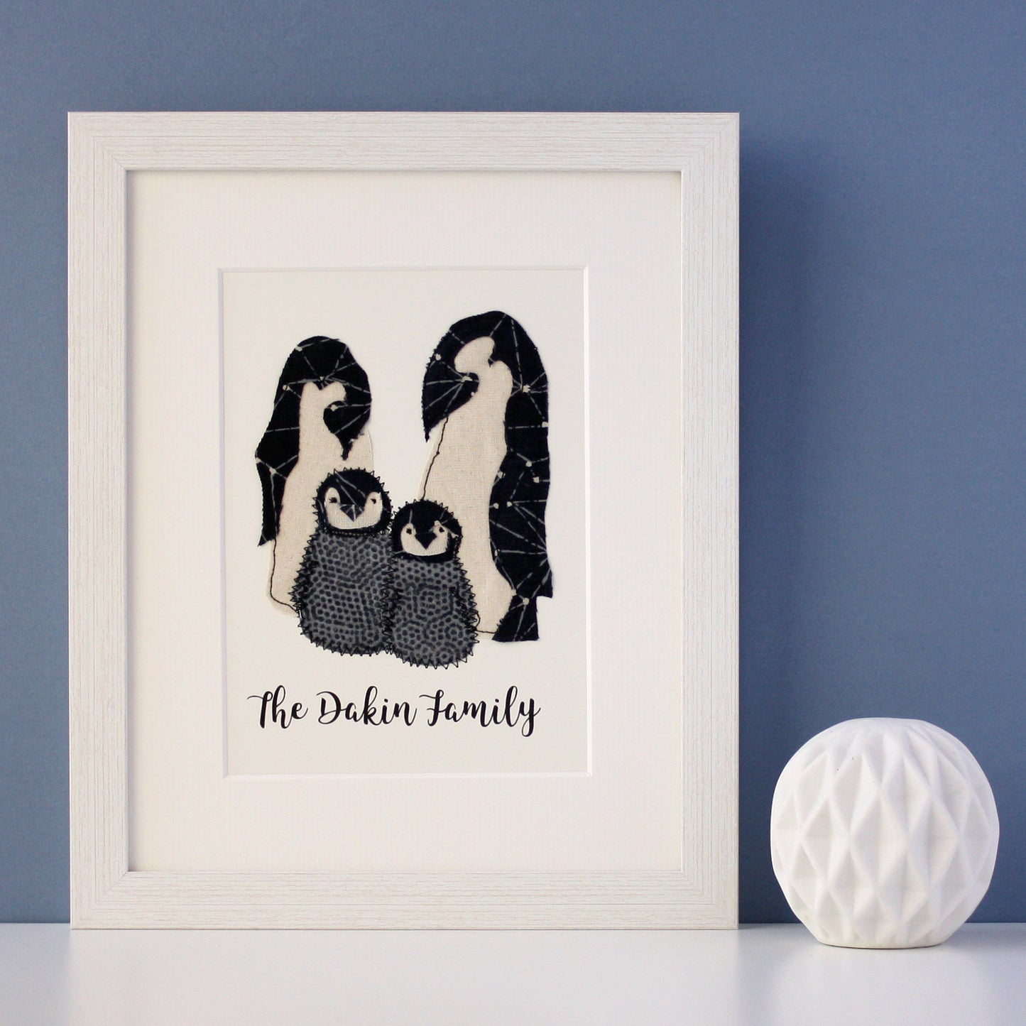 Personalised embroidered penguin family artwork - ZoeGibbons