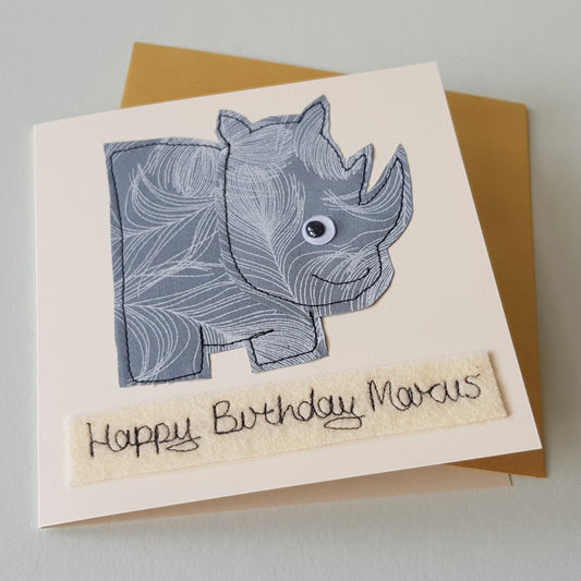 Personalised Rhino Embroidered Card