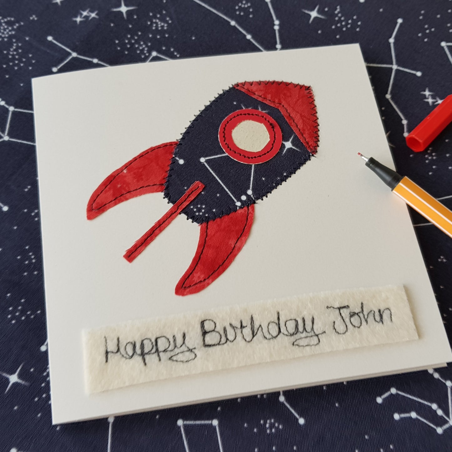 Personalised Rocket Embroidered Card