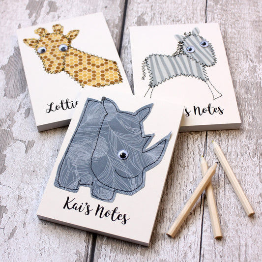 Personalised Safari Animal Embroidered Notepad - ZoeGibbons