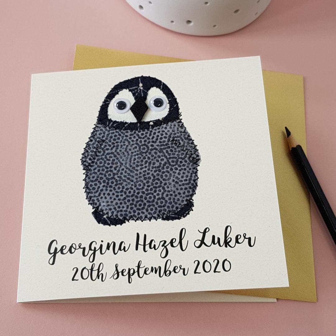 Personalised Baby Penguin Embroidered Card