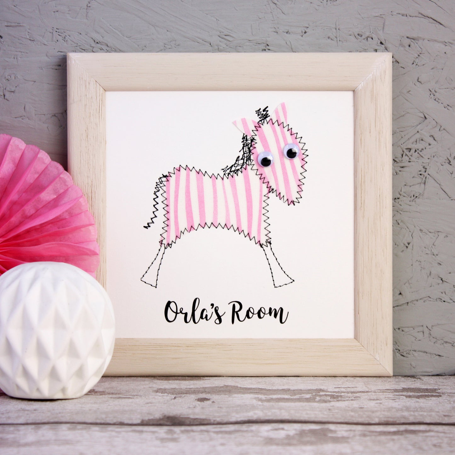 Personalised Zebra Embroidered Framed Artwork - ZoeGibbons